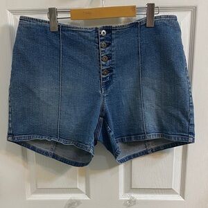 Venezia Shorts Womens 18 Blue Denim Jean Stretch Button Fly Flat Front Y2K